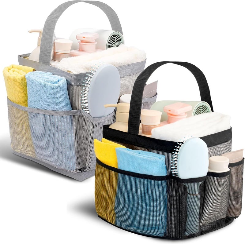 Asisnt Shower Caddy for College Dorm Room Essentials for Girls with 9 Pockets,Large-Capacity Shower Basket,Quick Dry Toiletry Tote Bag for Outdoor Gym,Travel,Swim,Beach Camping Essentials-Black and Grey - Image 1